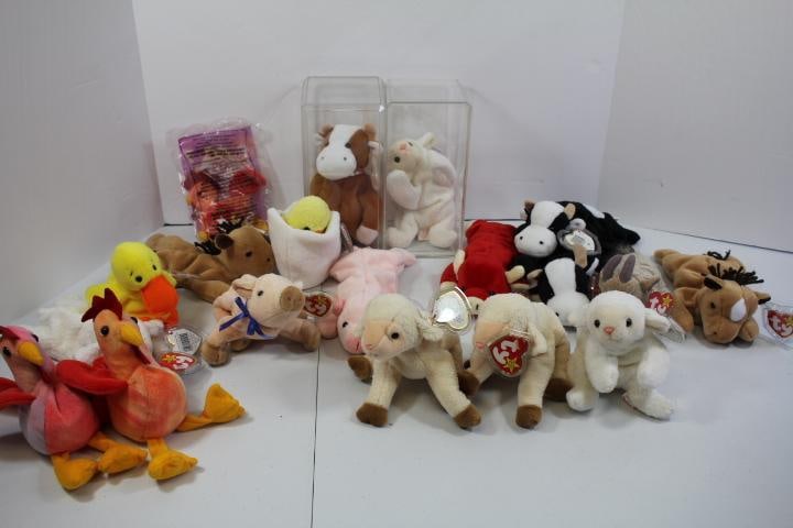 Lot of 19 assorted farm animals themed TY Beanie Babies,Giatee, Squealer , & others, w/ original tag (1 of 14)