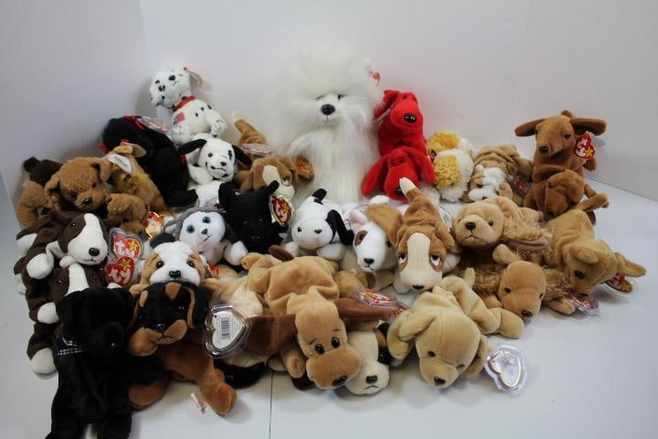 Lot of 34 assorted dog themed TY Beanie Babies,Bones, Large long hair Fido , & others, w/ original t (1 of 14)