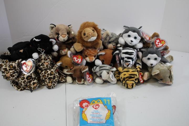 Lot of 22 assorted cat  themed TY Beanie Babies, Scat, Freckles, Happy Meal Beanie Babies Toys , & o (1 of 12)