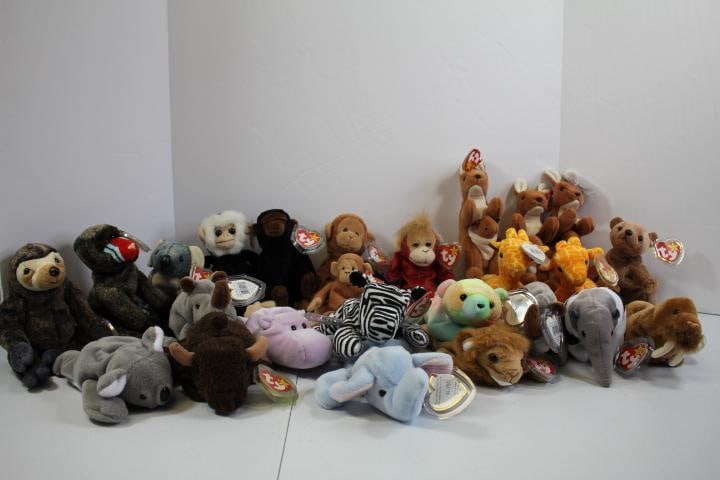 Lot of 25 assorted wild animal  themed TY Beanie Babies, Twigs, Happy , & others, w/ original tags. (1 of 12)