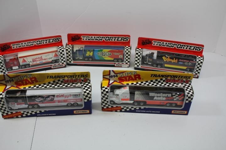 Lot of 5 IN BOXES Limited Edition Matchbox Suepertar Transporters Series 1 & 2 semi trucks , Western: lot of 5 Limited Edition Matchbox Superstar Transporters series 1 & 2 semi trucks, Western Auto & more. All are in original boxes. See photos to view all items