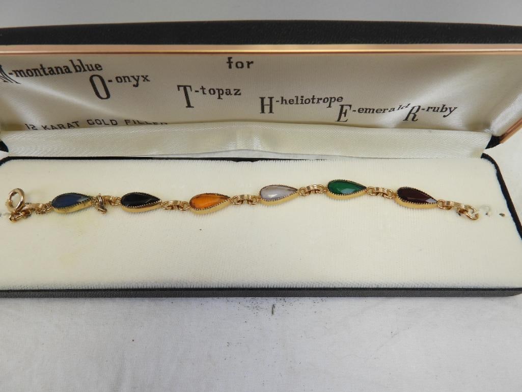12 Karat gold filled pear shaped multi colored stone bracelet (1 of 3)