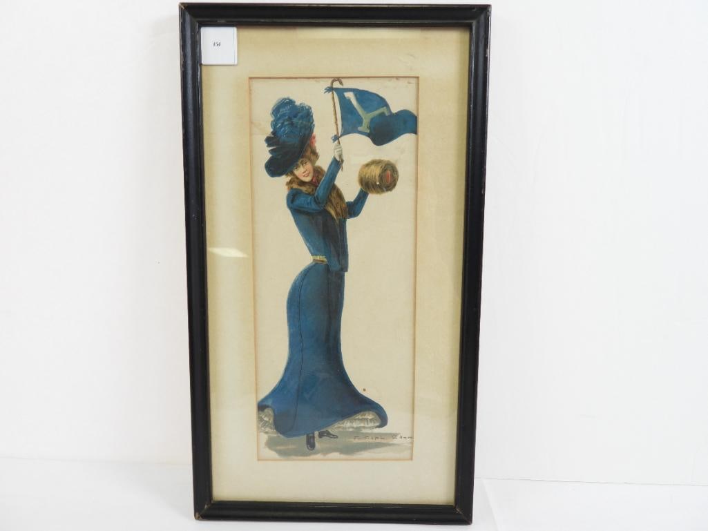 Antique F. Earl Christy signed & Framed painting "University Girl Yale" circa 1906: Antique F. Earl Christy signed & Framed painting "University Girl Yale", circa 1906, black wood frame 15 1/2" x 9 1/2"