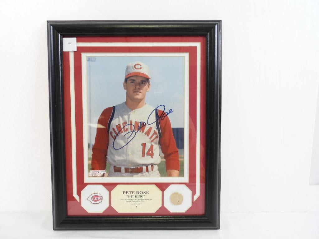 Pete Rose "Hit King" framed autograph, piece of bat, & collectors pin, certfied, S/N 11/34 (1 of 5)