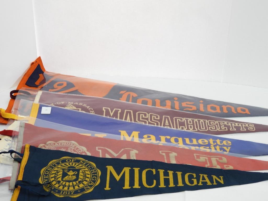 Lot of 5 assorted vintage college felt pennants, M.I.T, University of Mass., & more (1 of 7)