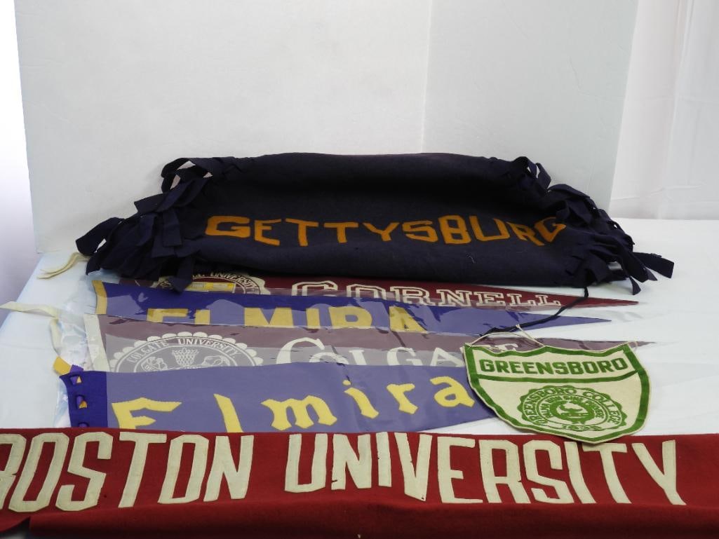 Lot of 7 assorted vintage college felt banners/pennants, Elmira, Greensboro, & more. (1 of 9)