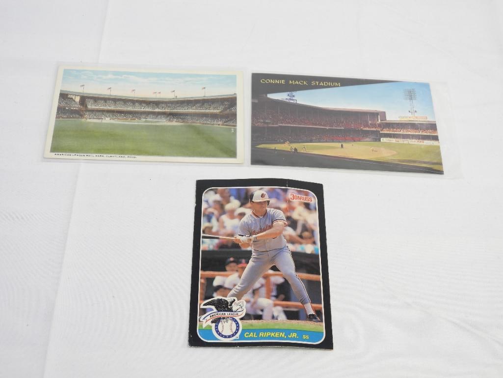 Lot of 3 MLB postcards of Connie Mack Stadium & American League Ball Park and Cal Ripkin Jr. card w/ (1 of 7)