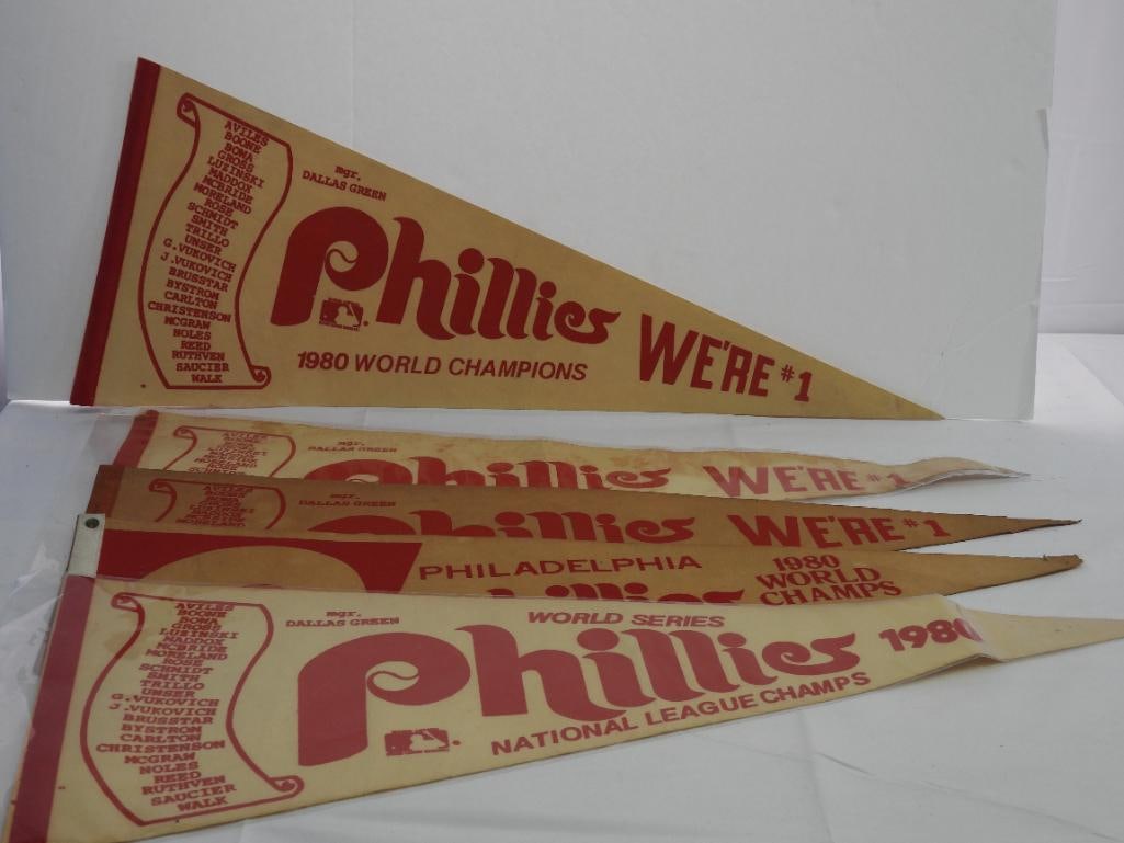 lot of 5 assorted Vintage Philadelphia Phillies 1980 World Champions pennants (1 of 6)