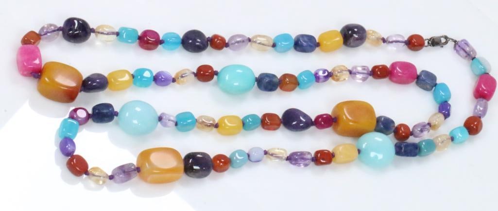 A IL Sterling silver Larimar, Amber, Agate+ Multistone Necklace 140 grams (1 of 8)