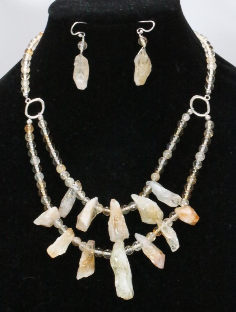 Fine Natural & polished Citrine Sterling Silver 2 strand & earrings set 89 grams (1 of 9)