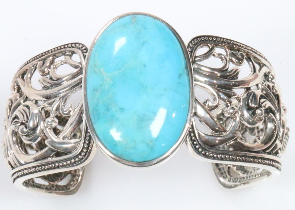 HUGE Sterling Silver Turquoise BARSE Cuff Bracelet Scroll 83.1 grams (1 of 8)