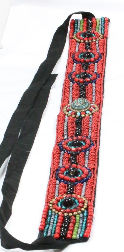 J.Peterman Company Cotton hand beaded belt turquoise, coral onyx multi beads (1 of 6)
