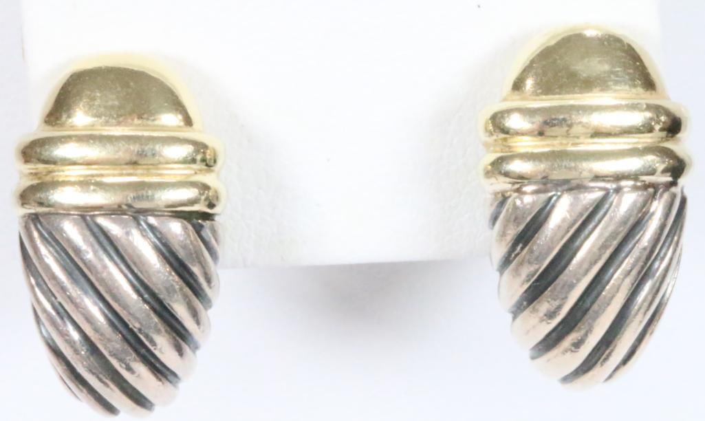 AUTHENTIC David Yurman 14kt Gold Sterling Silver Pierced Earrings 11.7 grams (1 of 6)
