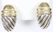 AUTHENTIC David Yurman 14kt Gold Sterling Silver Pierced Earrings 11.7 grams