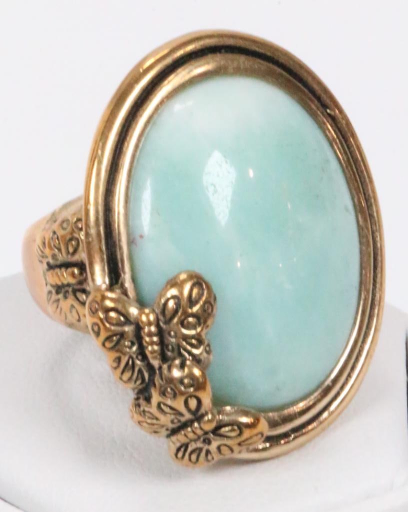 BARSE Mariposa Brass Amazonite statement Ring  butterflies matching necklace set lot 75. sz 8 (1 of 5)