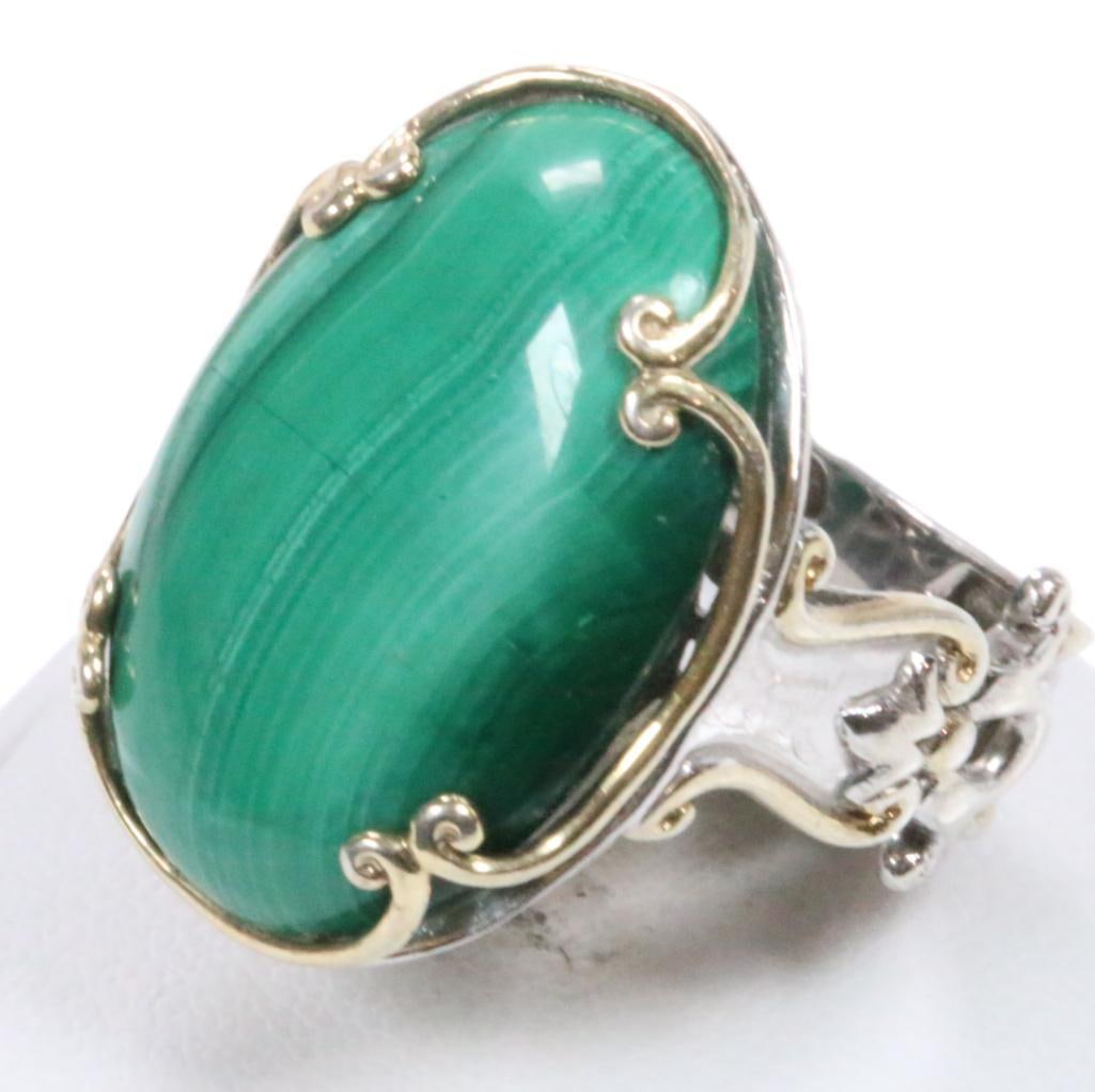 Signed 925 NH Michael Valitutti Sterling Silver Malachite Ring 12.5 grams size. 7.25 (1 of 8)