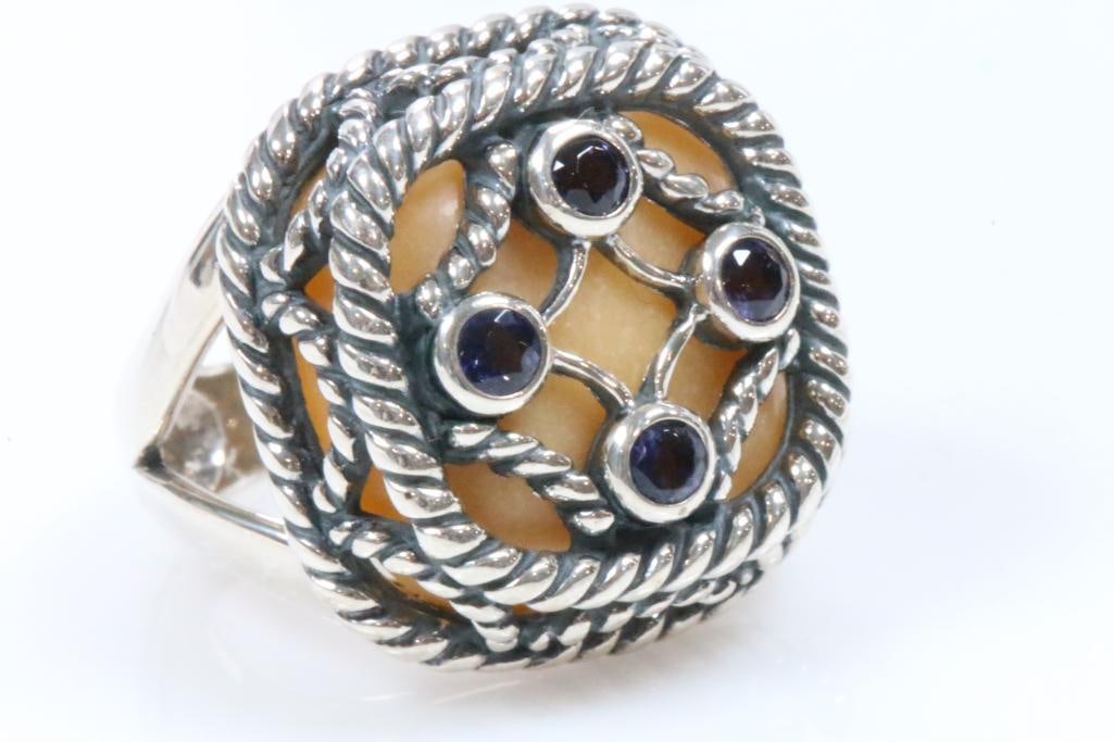 Early Carolyn Pollack Relios Southwest Sterling Silver Yellow Jasper Iolite Cable band ring sz 6.25 (1 of 7)