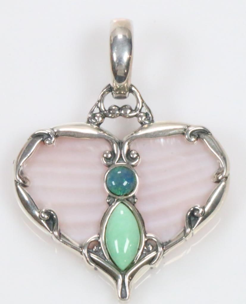 Carolyn Pollack Pink mother of pearl, opal & green stone sterling silver large heart Butterly (1 of 7)