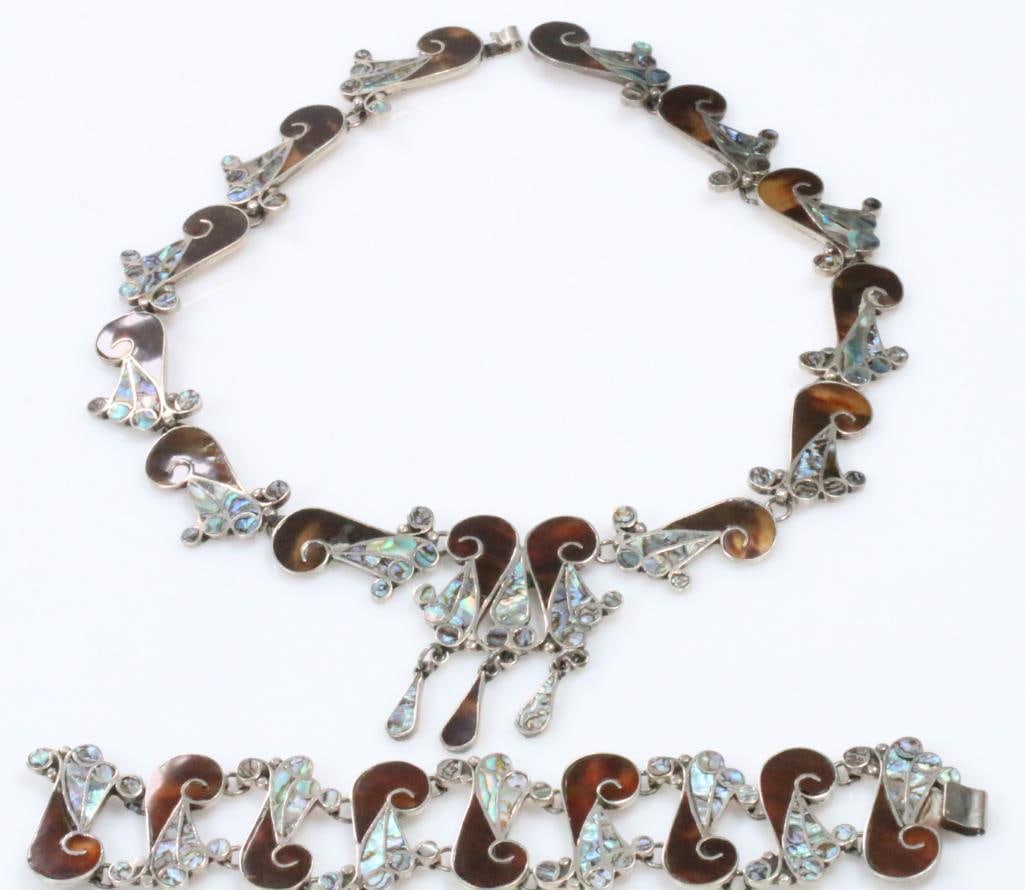 RARE Taxco Mexico Amber & Albone Large sterling silver necklace bracelet set signed LS 90.6 grams (1 of 13)