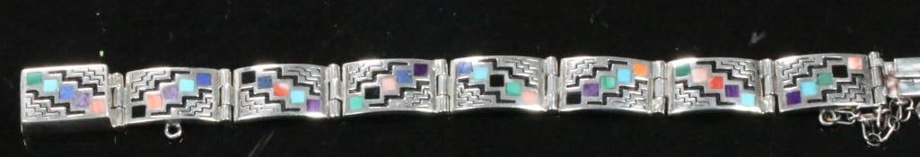 TEME Native Sterling silver Multistone link bracelet 43.9 grams 7.5" (1 of 11)