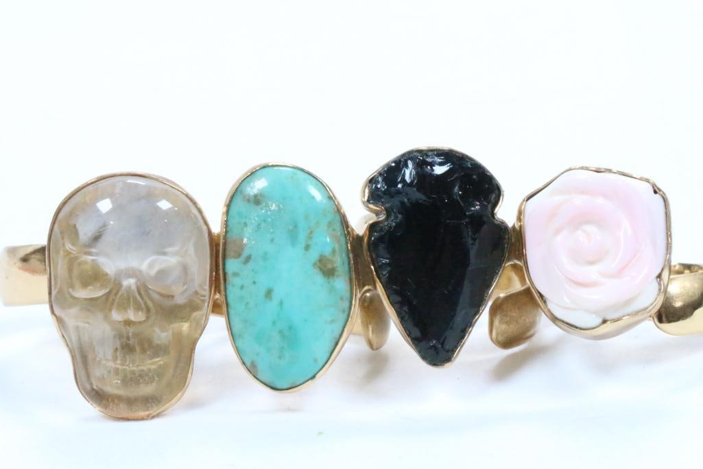 Charles Albert KESHA ROSE Alchemia Gold 4 finger Adjustable skull, turqise multi stone ring (1 of 6)