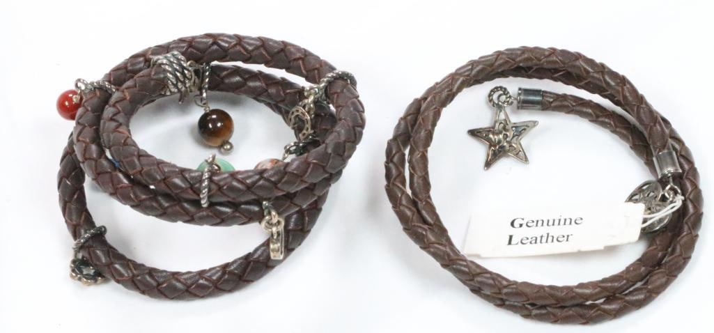 NEW Lot of 2 Carolyn Pollack & Annika with Leather, sterling silver stone charm wrap bracelets (1 of 5)