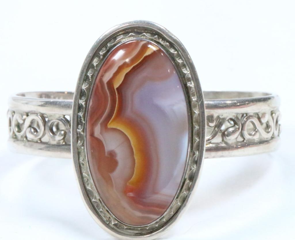 Navajo Rose Castillo Fabulous Huge Laguna Lace Agate Sterling Silver Cuff Bracelet 48 grams (1 of 8)