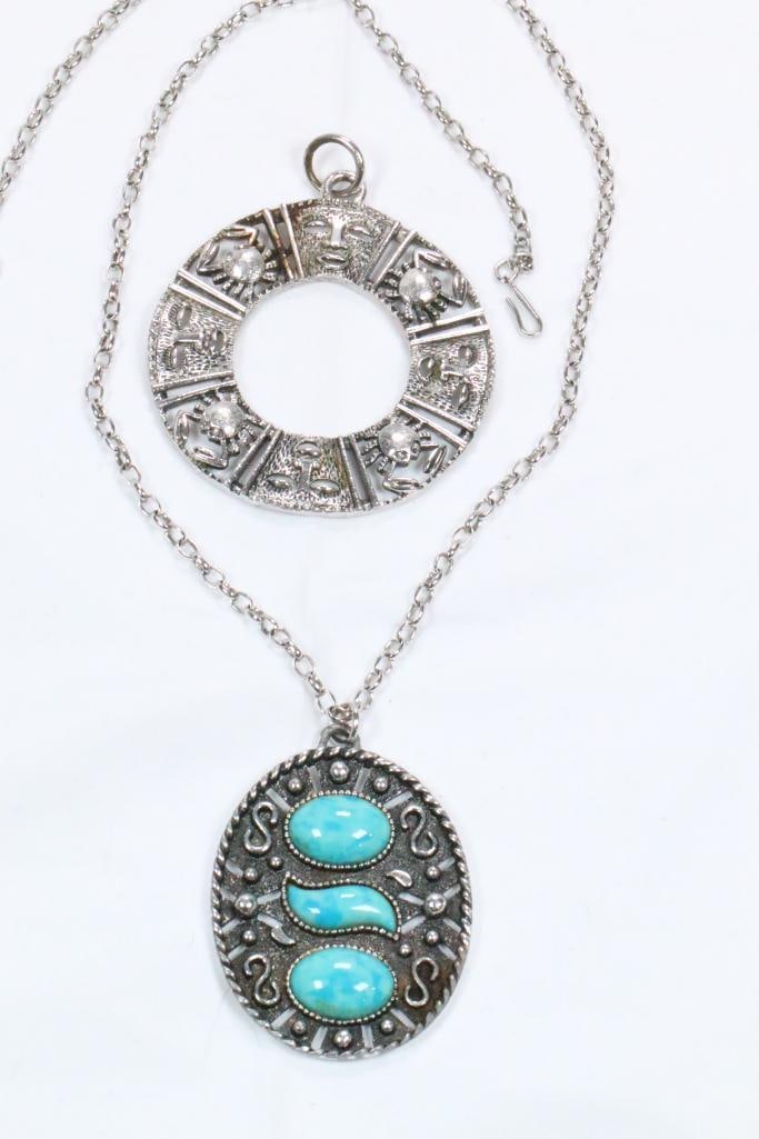 Vintage Lot of 2 HUGE Silver tone Stone Pendants S C Larimar huge pendant and Zodiac Pendant (1 of 7)