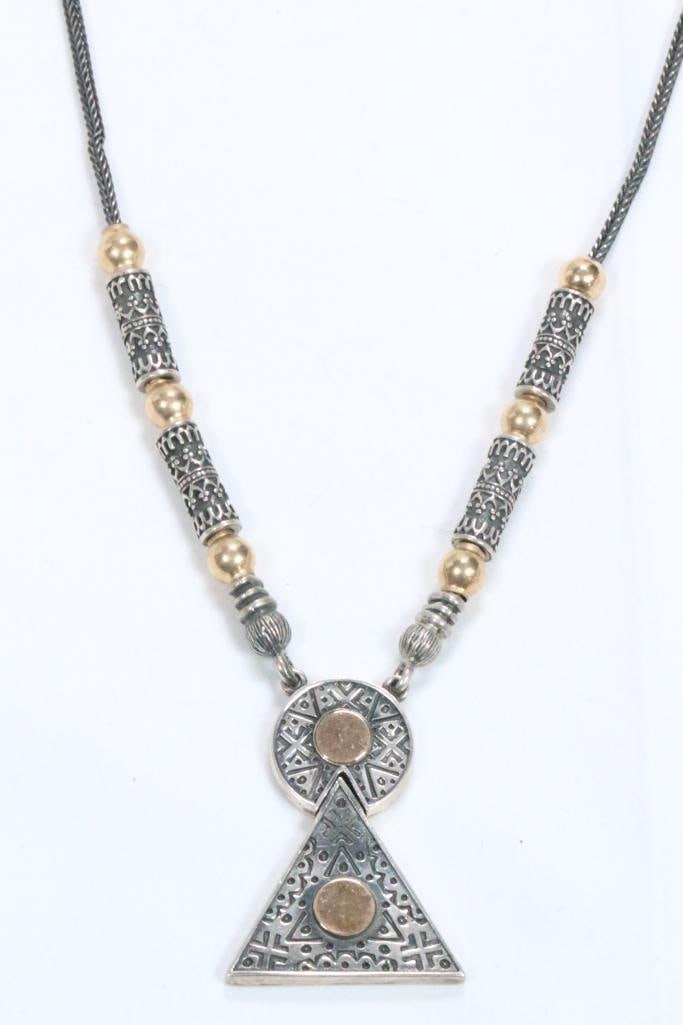 Modernist Zanfeld 14kt gold Sterling Silver Geometric Necklace. 28.2 grams. (1 of 9)