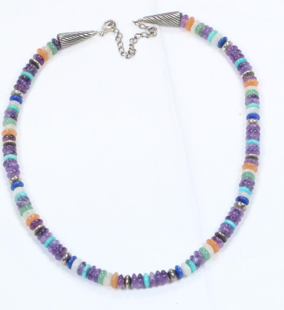 Sterling Silver Multi stone Rondelles Necklace (1 of 6)