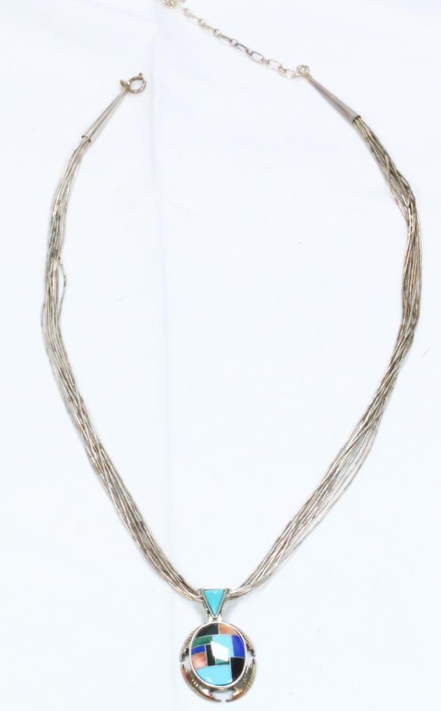 Carolyn Pollack Sterling Silver 10 strand Liquid silver Mosaic Multi stone pendant 19.3 grams. (1 of 4)