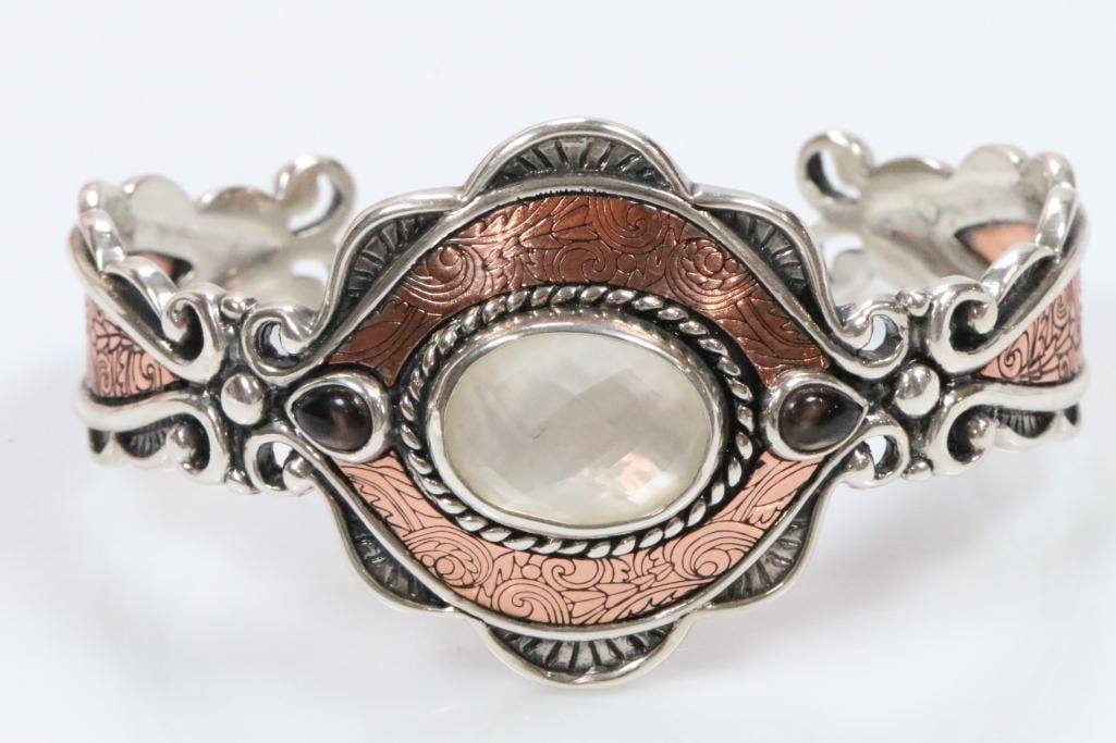 Carolyn Pollack Relios Gorgeous @ tone Copper Sterling Silver MOP cuff bracelet 35.8 grams (1 of 9)