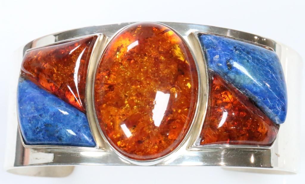DTR Jay King Mine Finds Wide Cuff Amber and Lapis 65.8 grams (1 of 6)