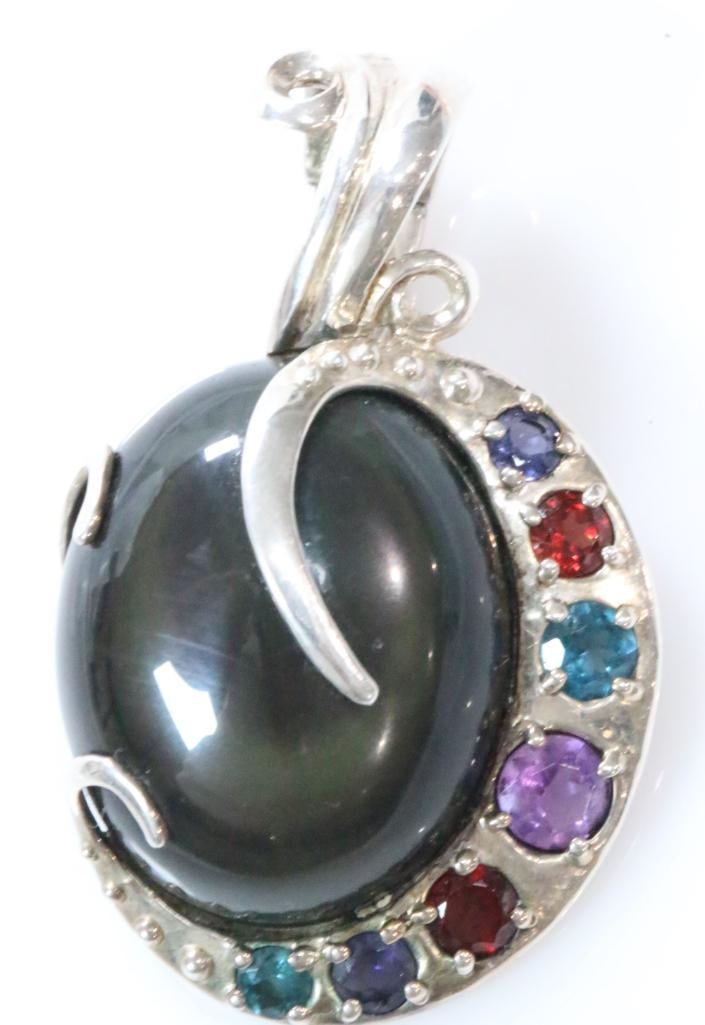Carolyn Pollack Onyx Multi gemstone Swirl Sterling Silver Pendant 19.1 grams (1 of 8)