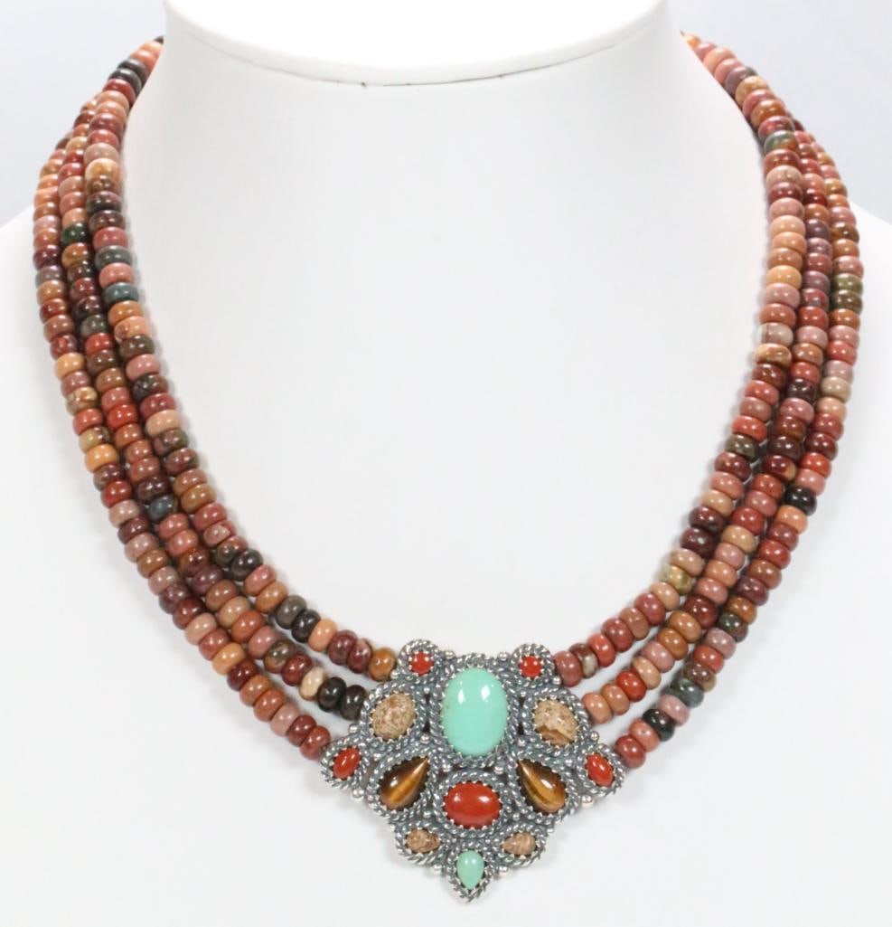 Carolyn Pollack Relios Multistone 3 row sterling silver pendant necklace 103 grams (1 of 8)