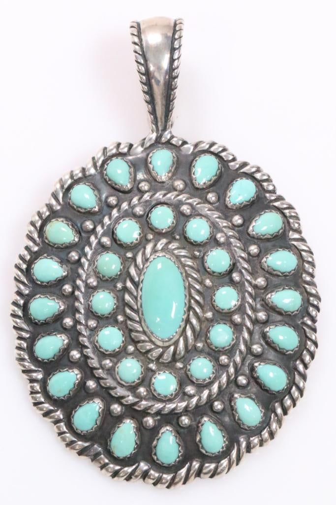 Carolyn Pollack Relios Huge Native design Turquoise pendant 44.4 grams (1 of 4)