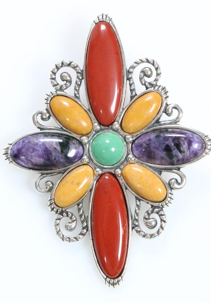 NEW Carolyn Pollack Relios Multi gemstone Maltese cross Sterling silver Brooch Pendant (1 of 4)