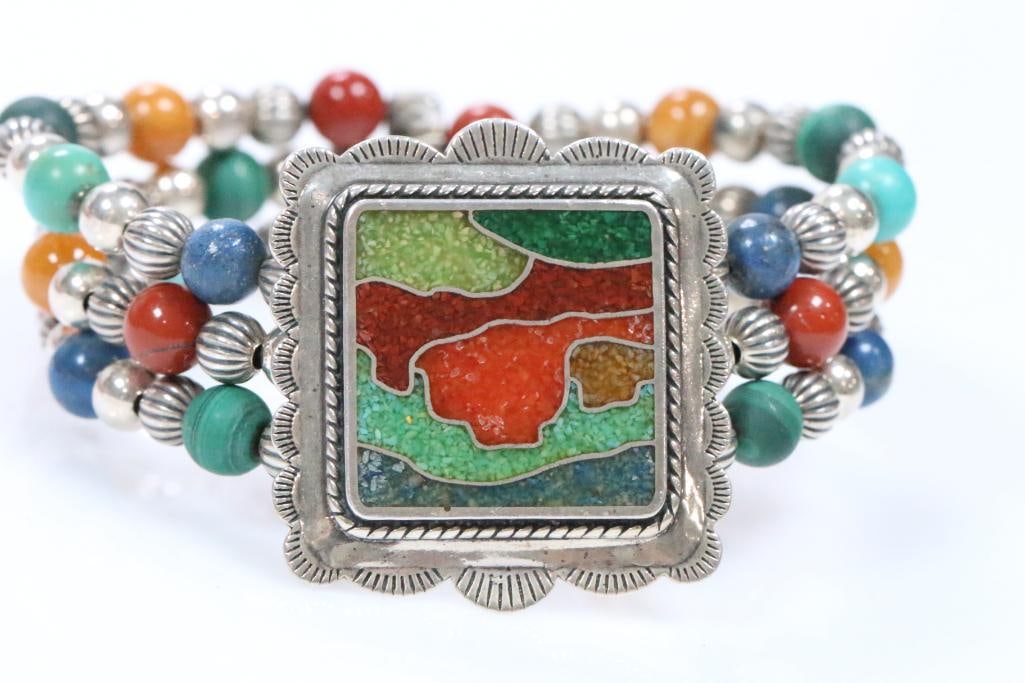 Carolyn Pollack Relios MULTIGEMSTONES Sterling Silver inlaid bracelet 31.7 grams (1 of 7)