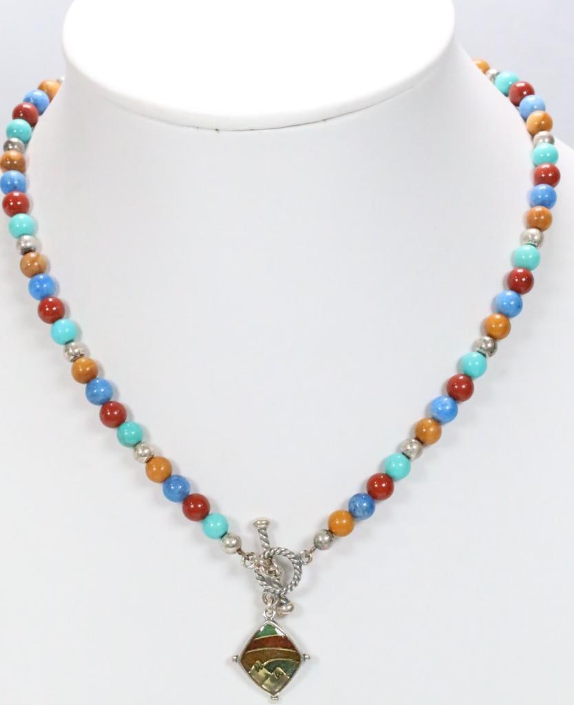 Carolyn Pollack Relios Sterling silver inlaid pendant charm necklace multistone (1 of 6)