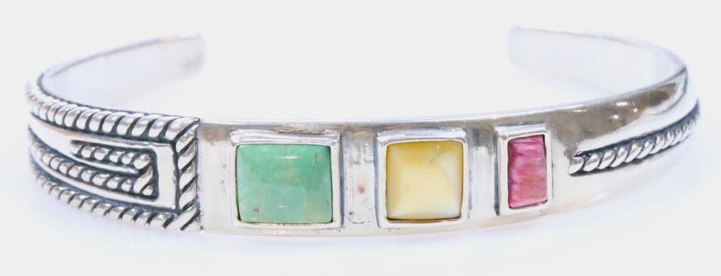 Carolyn Pollack Relios Sterling Silver multi stone cuff bracelet 30 grams (1 of 8)
