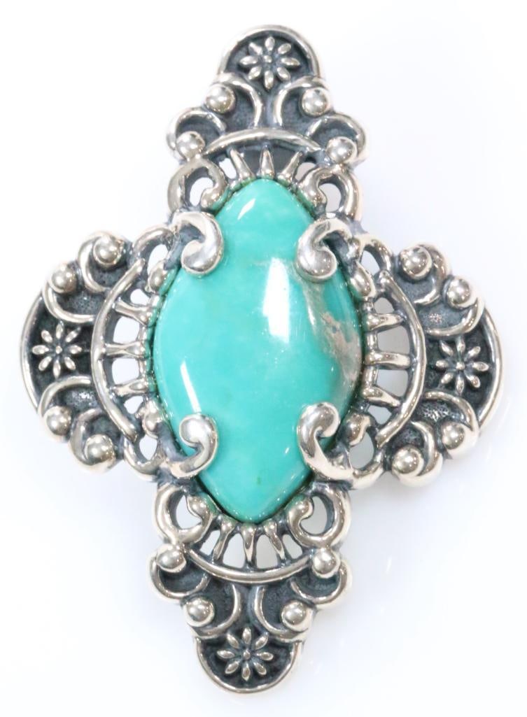 Carolyn Pollack Relios Sterling Silver Large Turquoise scroll pendant 23.5 grams (1 of 5)
