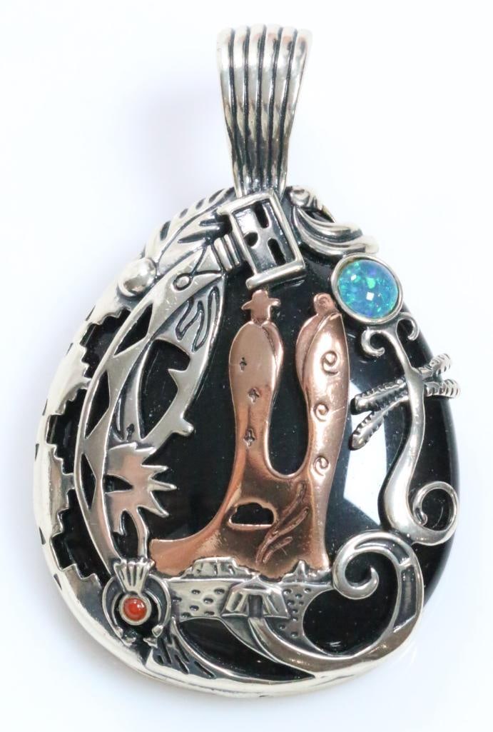 Carolyn Pollack Relios Fritz Causus Signed Sterling Silver MASSIVE Onyx Navajo  Pendant (1 of 12)
