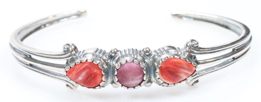 Carolyn Pollack Relios Sterling Silver purple and spiny oyster cuff bracelet 16.6 grams (1 of 7)