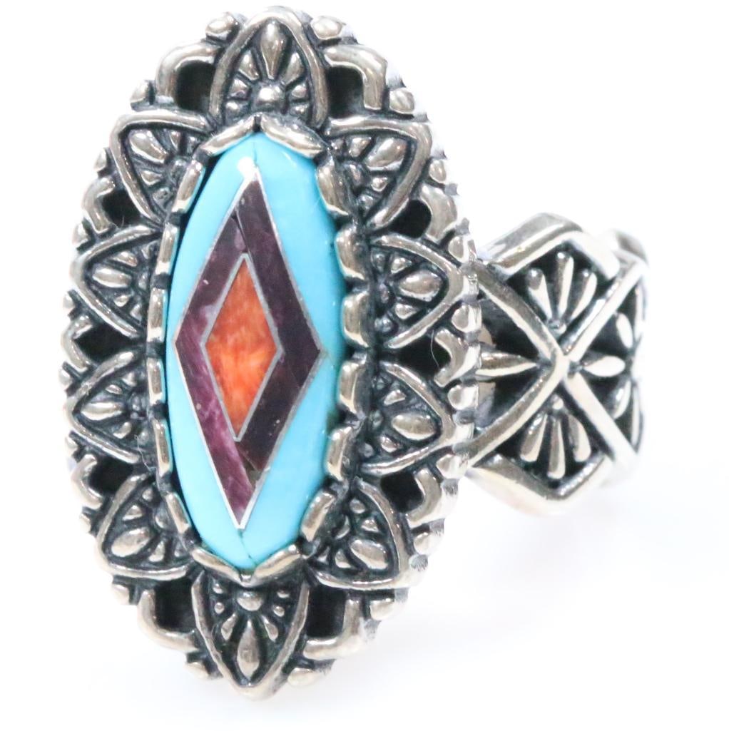 Carolyn Pollack Relios Sterling Silver native design Mosaic inlaid multistone ring sz 9 (1 of 8)