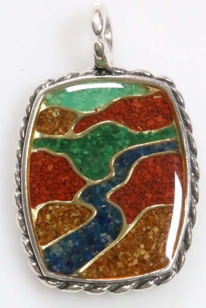 Carolyn Pollack Relios Sterling Silver Inlaid multistone reversible pendant 8.3 grams. (1 of 4)