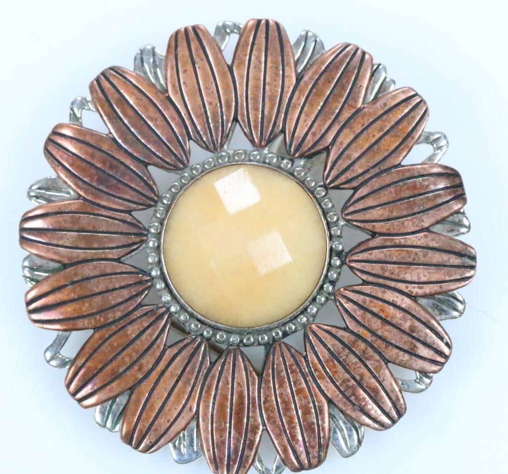 Carolyn Pollack Relios Sterling  Silver Copper Yellow Jasper Sunflower brooch pendant (1 of 6)