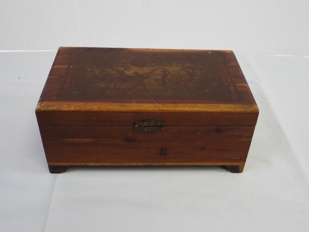 Vintage RARE Oak wood hinged box  & Artista multicolor dustless chalk set (1 of 6)