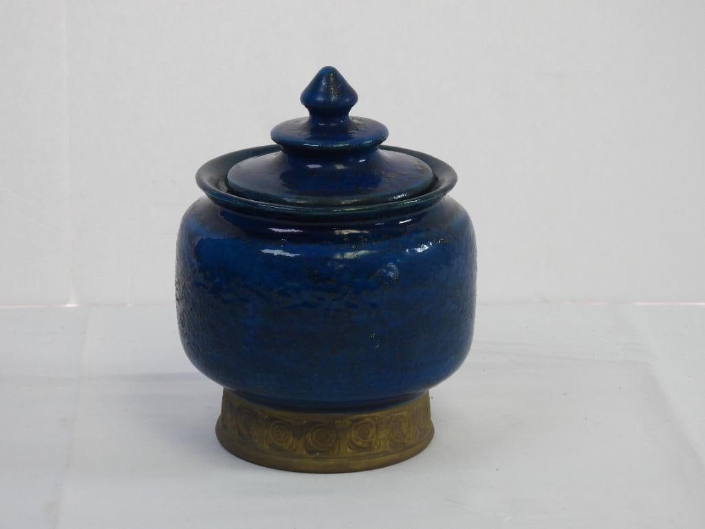 Mid Century Modern Rosenthal Netter blue round jar with lid ceramic pottery Made in Italy S&N (1 of 6)