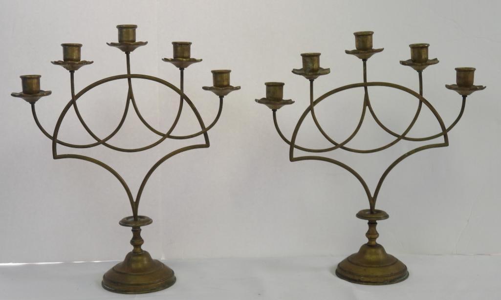 lot of 2 Vintage brass candelabras, w/ 5 candle holders each (1 of 5)