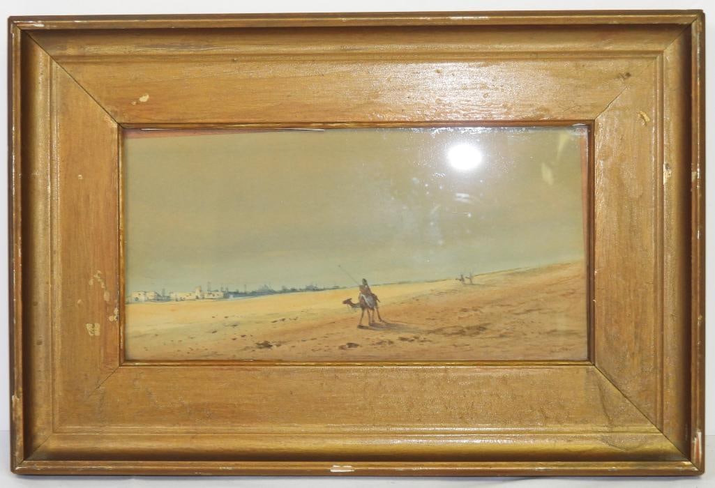 Antique water color painting framed Early Native Desert Indian Camel scene signed A. (Armond) Lara (1 of 3)
